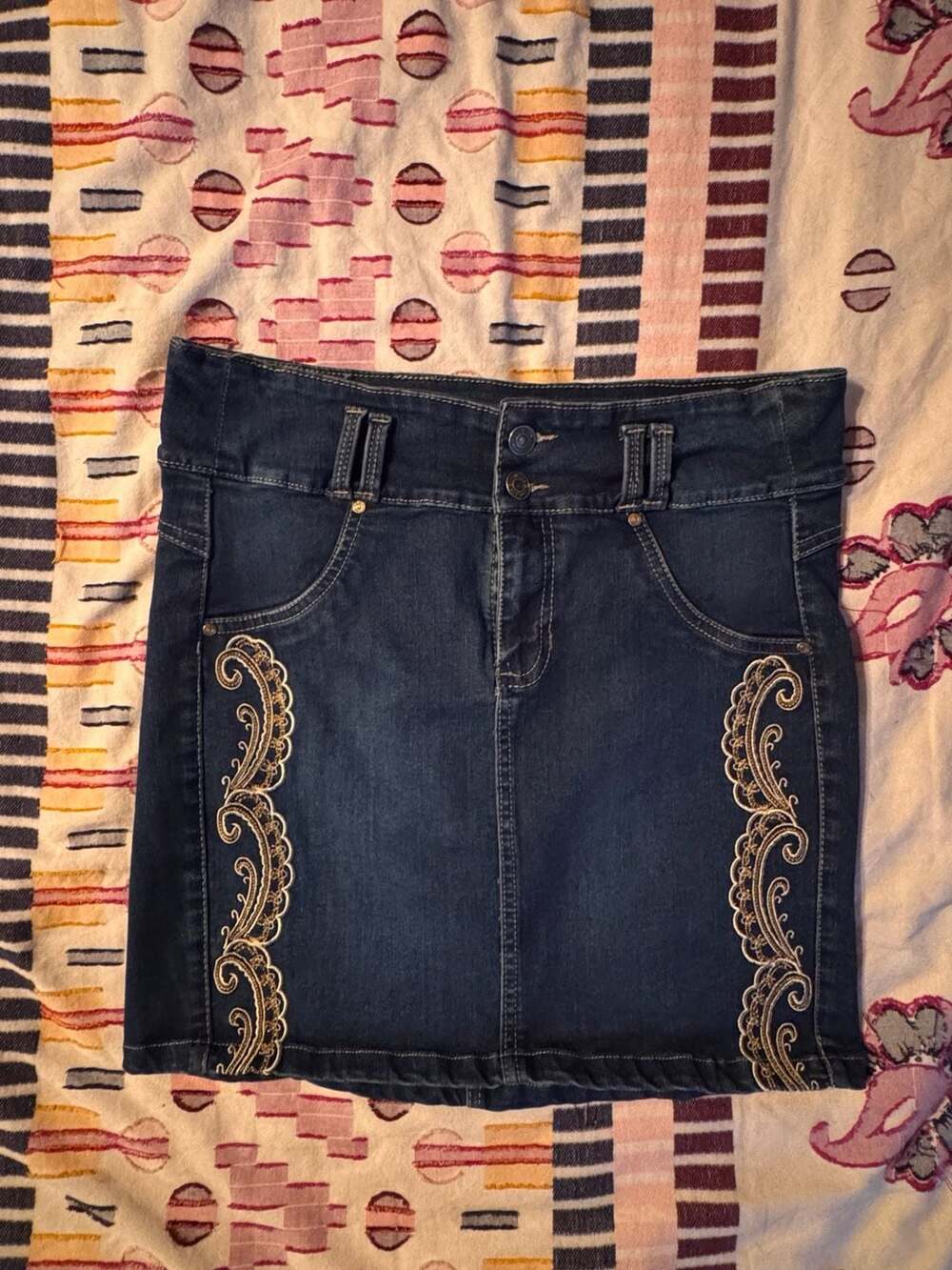 Y2K Denim Mini Skirt | Boho Western Embroidered Cowgirl Indie Sleaze Festival